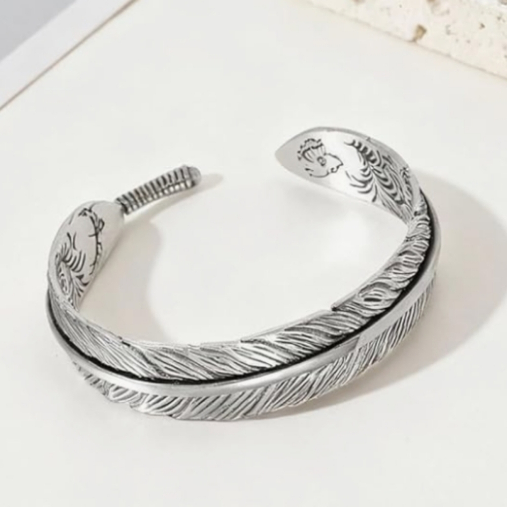 Silver Bohemian Style Feather Cuff Bracelet